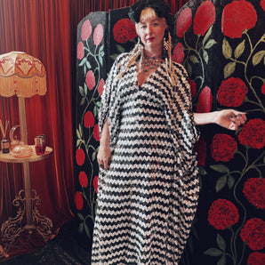 Monochrome mystic Sequin V-Neck Kaftan Gown