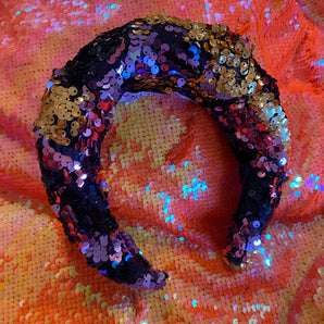 Navy, orange Gold & Pink Sequin Chunky Headband