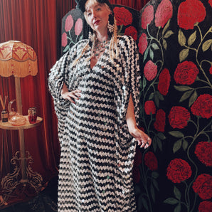 Monochrome mystic Sequin V-Neck Kaftan Gown