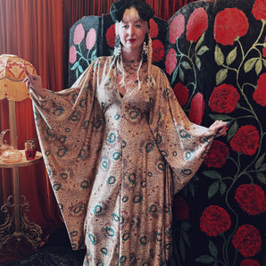 Golden Rose Floral Slinky V-Neck Kaftan Gown