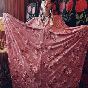 Petals at Dusk Floral Slinky V-Neck Kaftan Gown