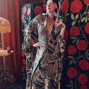 Nocturnal Leopard Slinky V-Neck Kaftan Gown