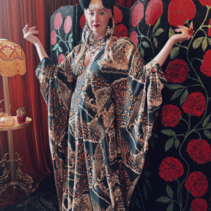 Nocturnal Leopard Slinky V-Neck Kaftan Gown