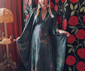 Forest Deep V Neck Kaftan Gown, Freesize
