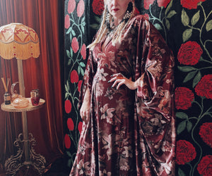 Opulent Velvet Sacred Rose V Neck Kaftan Gown, Freesize