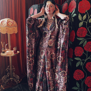 Twilight Bloom Opulent Velvet V-Neck Kaftan Gown