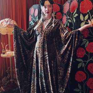 Celestial Prowess Opulent Velvet V-Neck Kaftan Gown