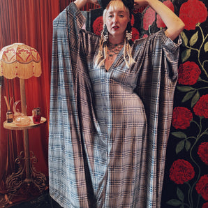 Twilight Check Opulent Velvet V-Neck Kaftan Gown
