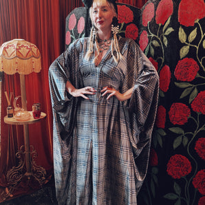 Twilight Check Opulent Velvet V-Neck Kaftan Gown