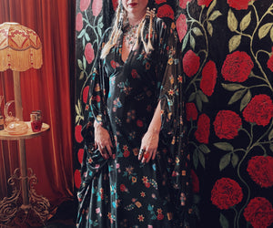 Opulent Velvet Celestial Garden V Neck Kaftan Gown, Freesize