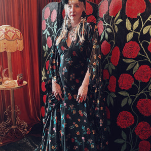 Opulent Velvet Celestial Garden V Neck Kaftan Gown, Freesize