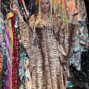 Tiger Print Clear Sequin Maxi length Kaftan 138cm