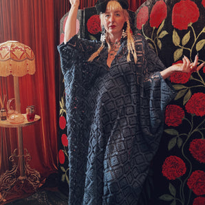 Blue cobwebs Lace V-Neck Kaftan Gown