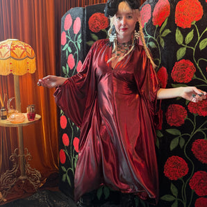 Red Foil Metallic V-Neck midi Kaftan Gown