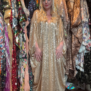 Light Gold sequin knit Maxi length Kaftan 138cm