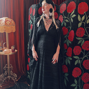 Shadow Veil Lace V-Neck Kaftan Gown