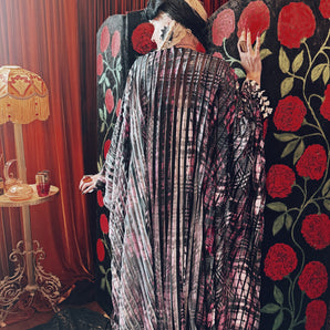 Starlit Veil vertical pleat V-Neck Kaftan Gown