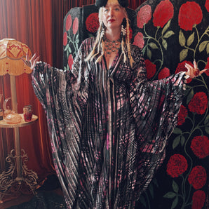 Starlit Veil vertical pleat V-Neck Kaftan Gown