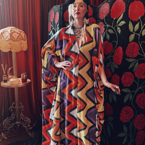 Zig zag zone Opulent Velvet V-Neck Kaftan Gown