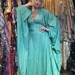 Striped blue green gold jersey Kaftan Maxi length 138cm