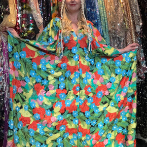 Shiny sheen floral flower power Kaftan Madxi length 138cm