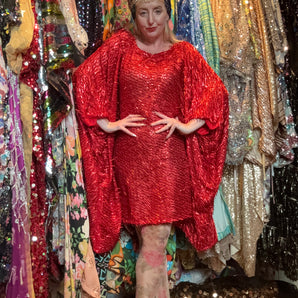 Red Sequin Crystal Shard Mini Dress Frosted Fable  - 84cm length