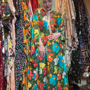 Soft Viscose Wildflower Green Kaftan Maxi length 138cm