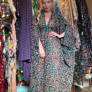 Black abstract georgette semi-sheer Kaftan Maxi length 138cm