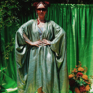 Sea Mist Foil Open Kimono Robe