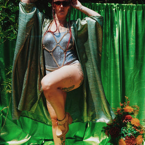 Sea Mist Foil Open Kimono Robe