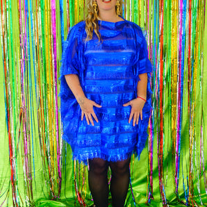 Sparkles Tinsel Hair Mini Kaftan Party Colourful Fringed Blue