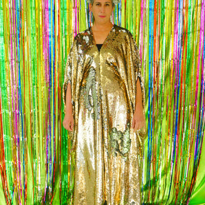 Flip Sequins V-neck Kaftan Party Frock. Super Sparkles! Gold and Silver