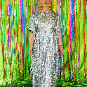 Silver disc Sequins round neck Maxi Kaftan