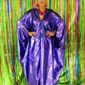 Flip Sequins V-neck Kaftan Party Frock. Super Sparkles! Blue and Purple