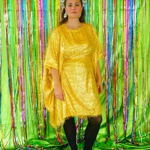 Sparkles Tinsel Hair Mini Kaftan Party Gold