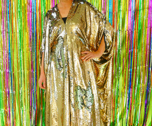 Flip Sequins V-neck Kaftan Party Frock. Super Sparkles! Gold and Silver