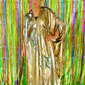 Flip Sequins V-neck Kaftan Party Frock. Super Sparkles! Gold and Silver