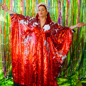 Flip Sequins V-neck Kaftan Party Frock. Super Sparkles! Red and White