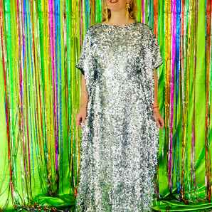 Silver disc Sequins round neck Maxi Kaftan