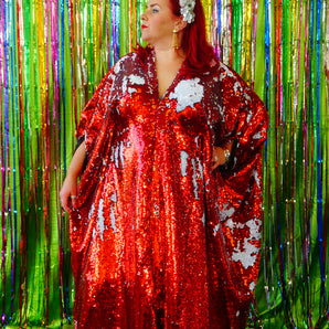 Flip Sequins V-neck Kaftan Party Frock. Super Sparkles! Red and White