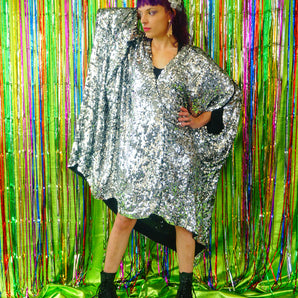 Silver disc Sequins V-neck Midi Kaftan