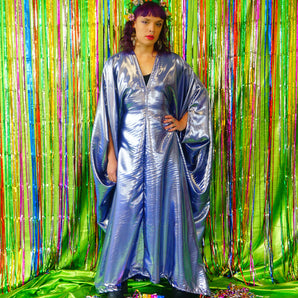 Slinky Satin Metallic Chrome Kaftan - Prom Queen Purple