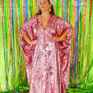 Pink V-neck Maxi Kaftan Gown