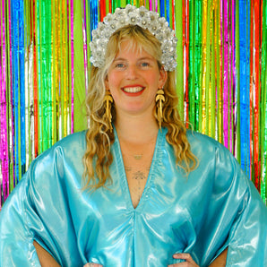 Slinky Satin Metallic Chrome Kaftan - Prom Queen Jade