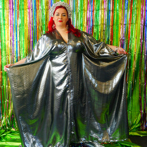 Slinky Satin Metallic Chrome Kaftan - Prom Queen Dark Silver