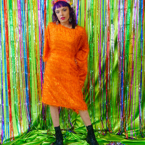 Sparkles Tinsel Hair Mini Kaftan Party Dress Orange