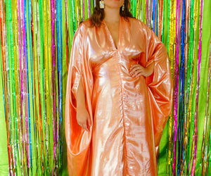 Slinky Satin Metallic Chrome Kaftan - Prom Queen Orange Peach