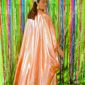 Slinky Satin Metallic Chrome Kaftan - Prom Queen Orange Peach