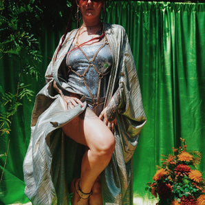 Champagne Sands Chiffon open Kimono Robe