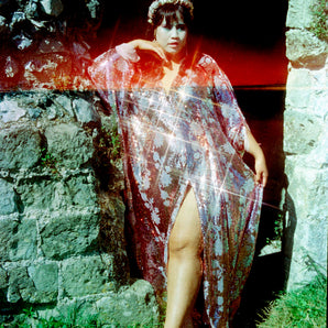 Rose sequin and floral iridescent sequin Thigh high split V-neck Kaftan gown